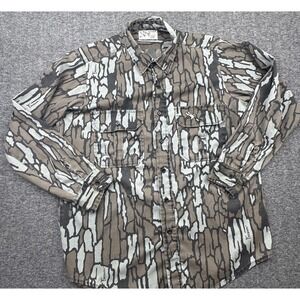 Duck Bay Camo Hunting Long Sleeve Button Up Trebark Camouflage Size L Vtg